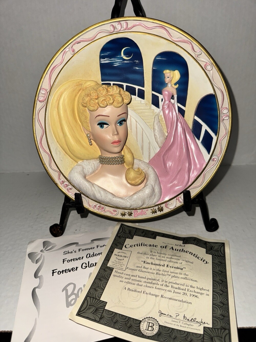 1994 Barbie Enchanted Evening 3D Collector Plate Bradford Exchange COA